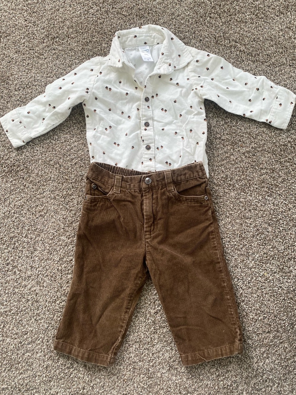 Corduroy Arizona Jean Company & Carters Button-Down Shirt with Brown Acorn Motif